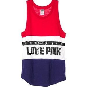 VS PINK Red, White, and Blue Sequin Tank Top